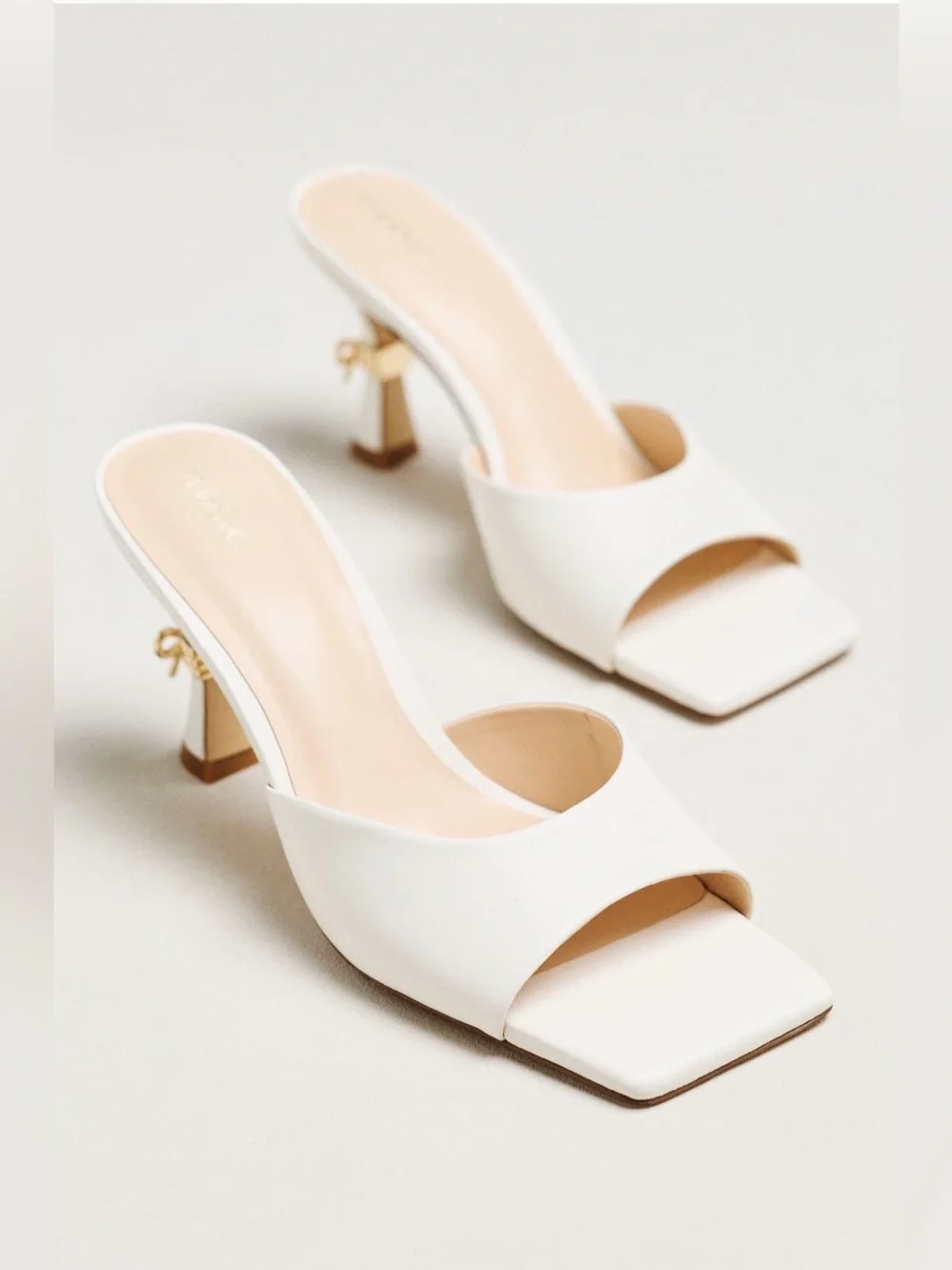 Anthropologie Maeve Metal Bow Open-Toe Mule Heels